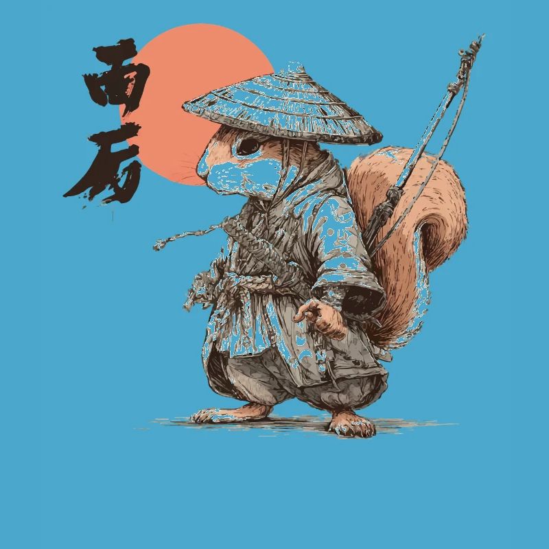 Samurai-Eichhörnchen unter roter Sonne