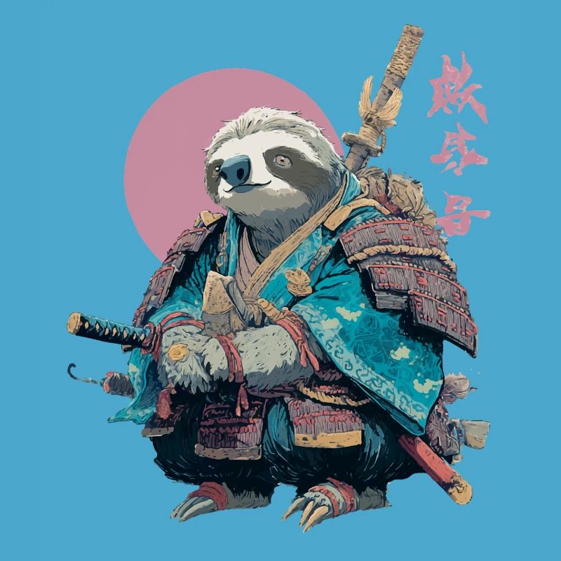 Faultier-Samurai in blauer Rüstung