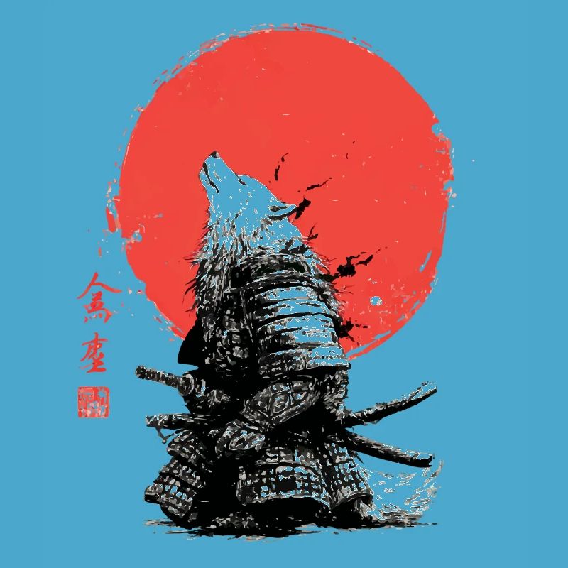 Wolf Samurai under Crimson Sun