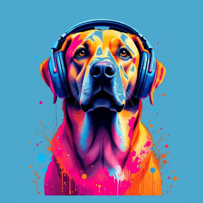 Labbi Labrador mit Kopfhörer
