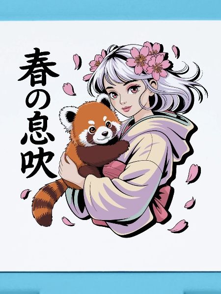  春の息吹 Anime Mädchen Mit Rotem Panda Sakura