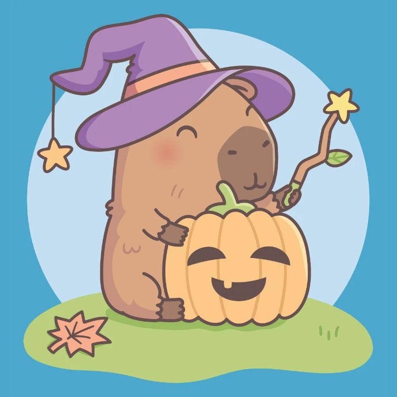 Mignon Capybara Wizard avec Jack O Lantern