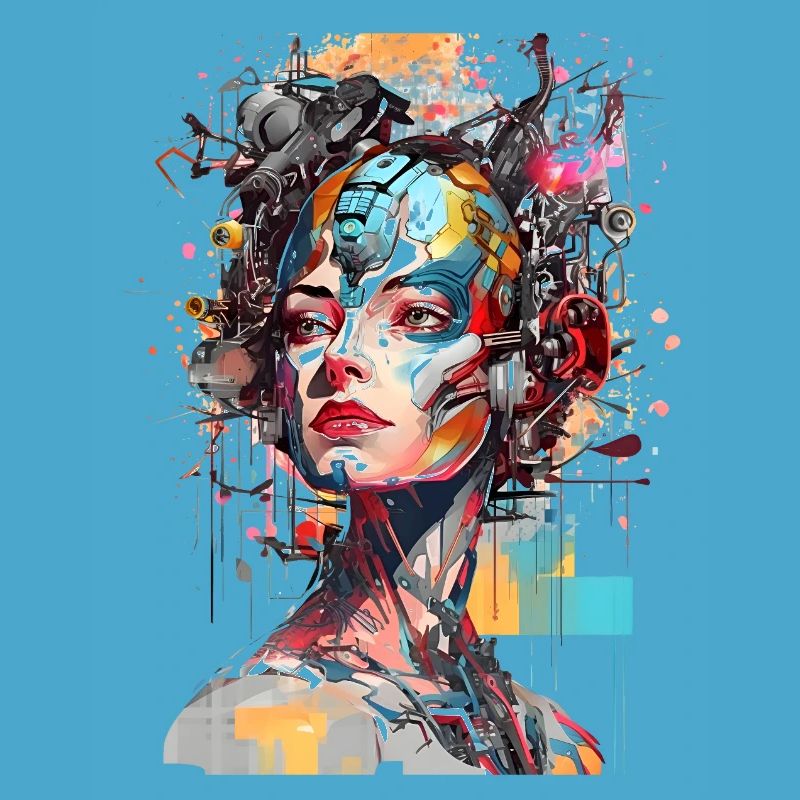 Portrait eines weiblichen AI Androiden/Cyborg