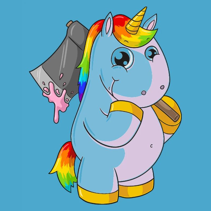 Comic Einhorn mit Axt