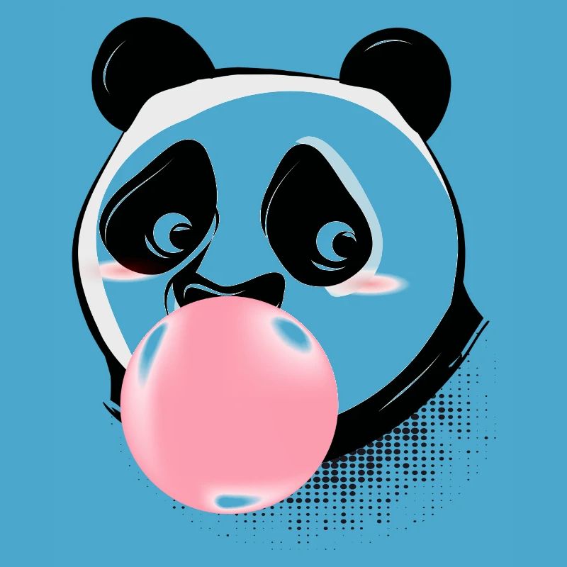 Panda makes bubble gum bubble with pink gum