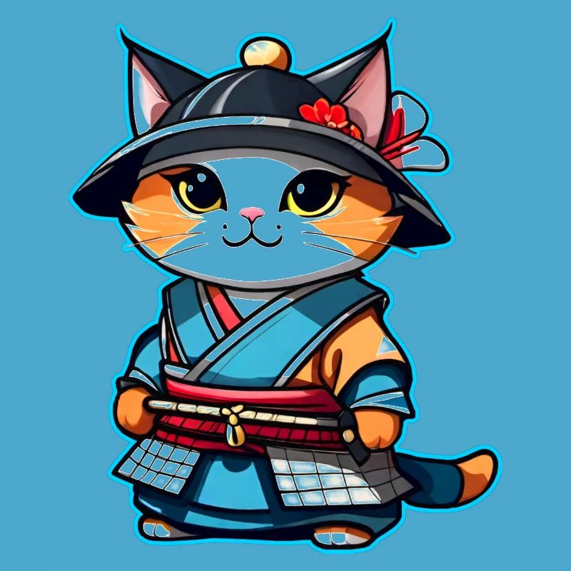 Mignon chat samouraï