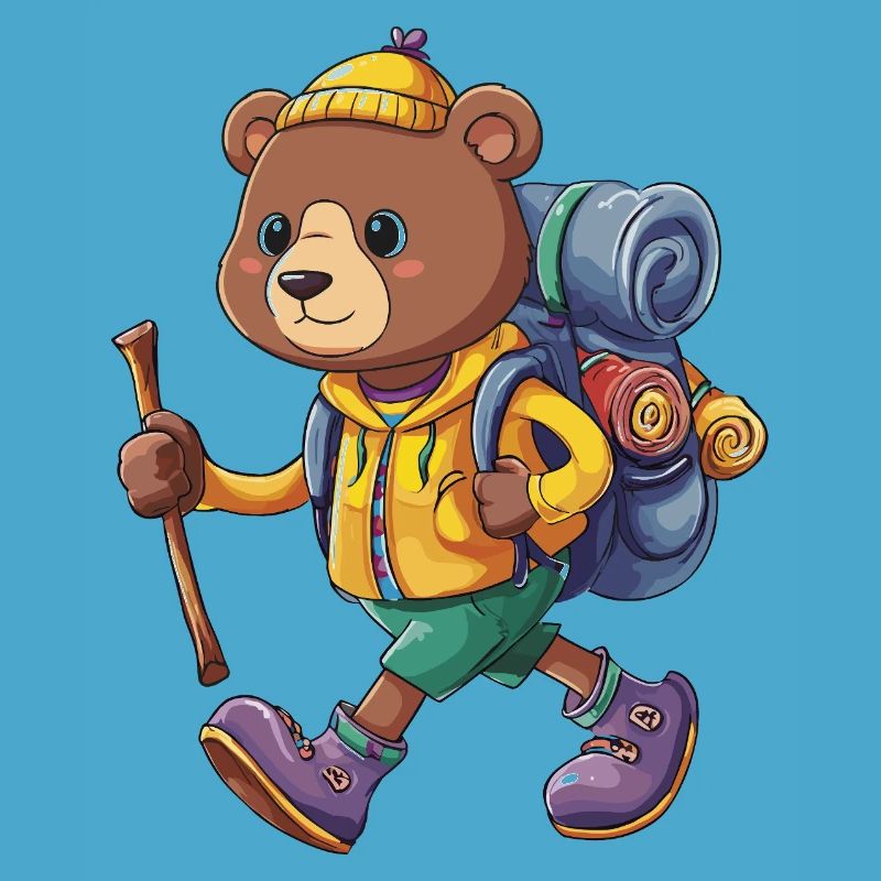 Cute Bear Hiking Camping Adventure Backpacker