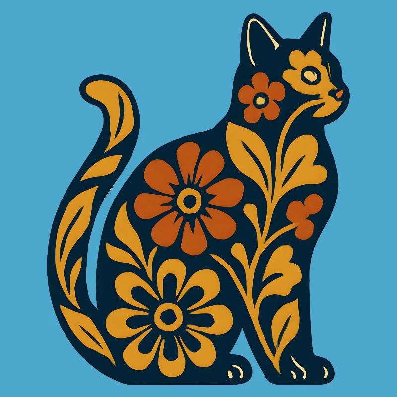 Silhouette de chat fleur dans des tons chauds