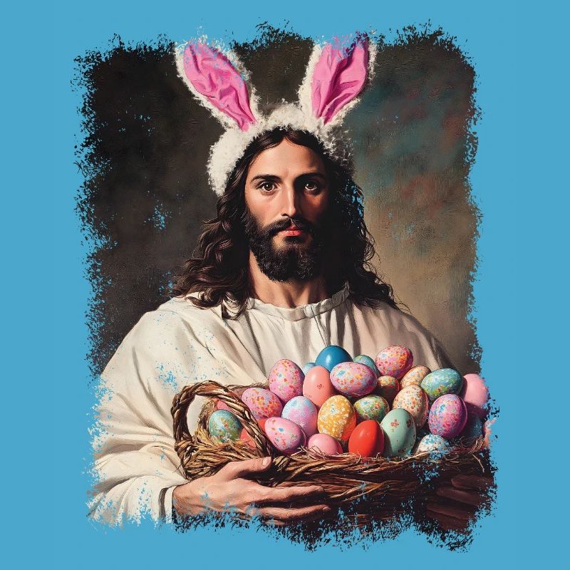 Easter funny Jesus Christ with Easter eggs