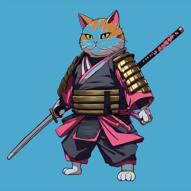 Samurai Cat & Cherry Blossoms #3