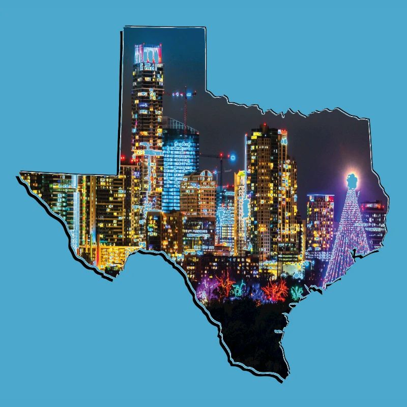 Austin Skyline in Texas State Map