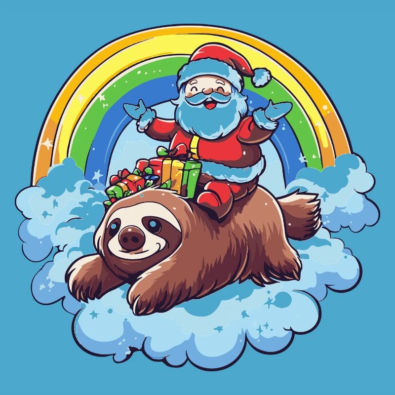 Faultier Weihnachtsmann Regenbogen
