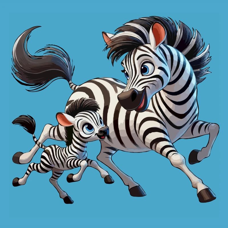Zebra-Mutter mit herumtollendem Kind