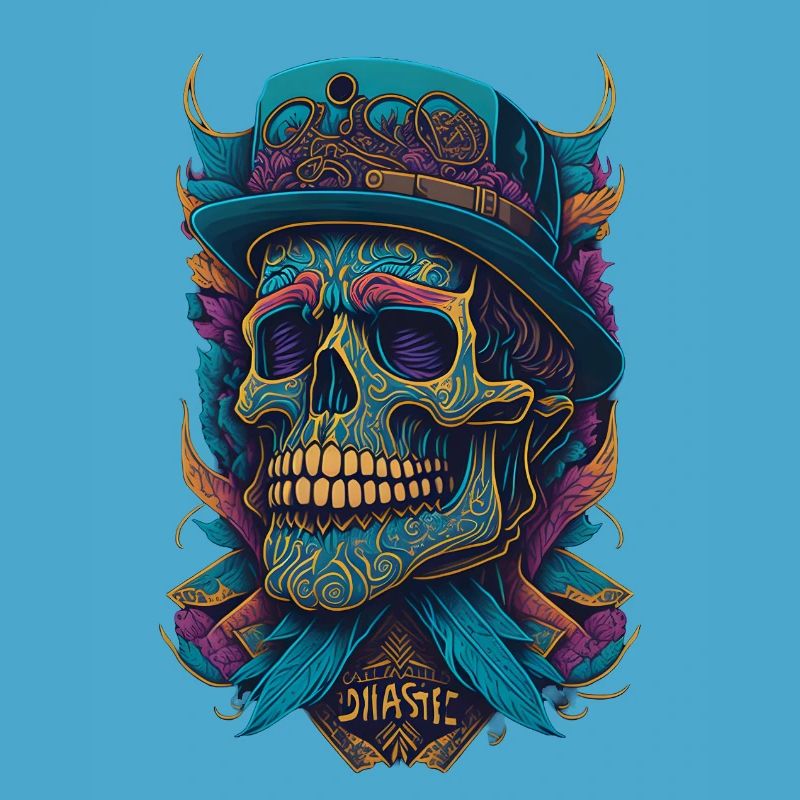 Skeleton Skull with Hat and Flowers Cool Comic