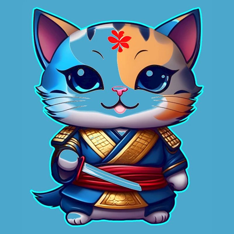 Mignon chat samouraï