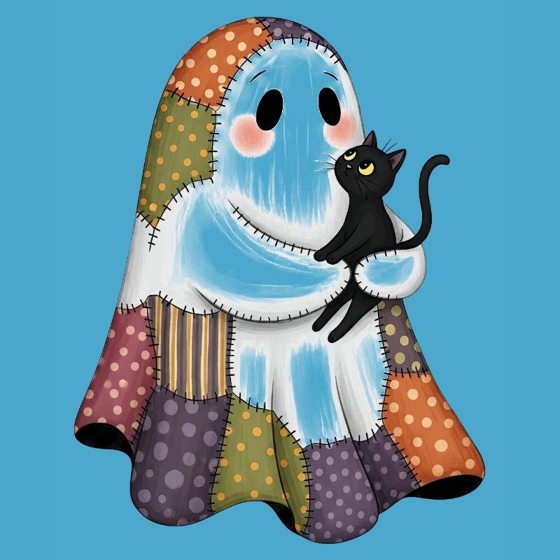 Patchwork fantôme avec chat noir