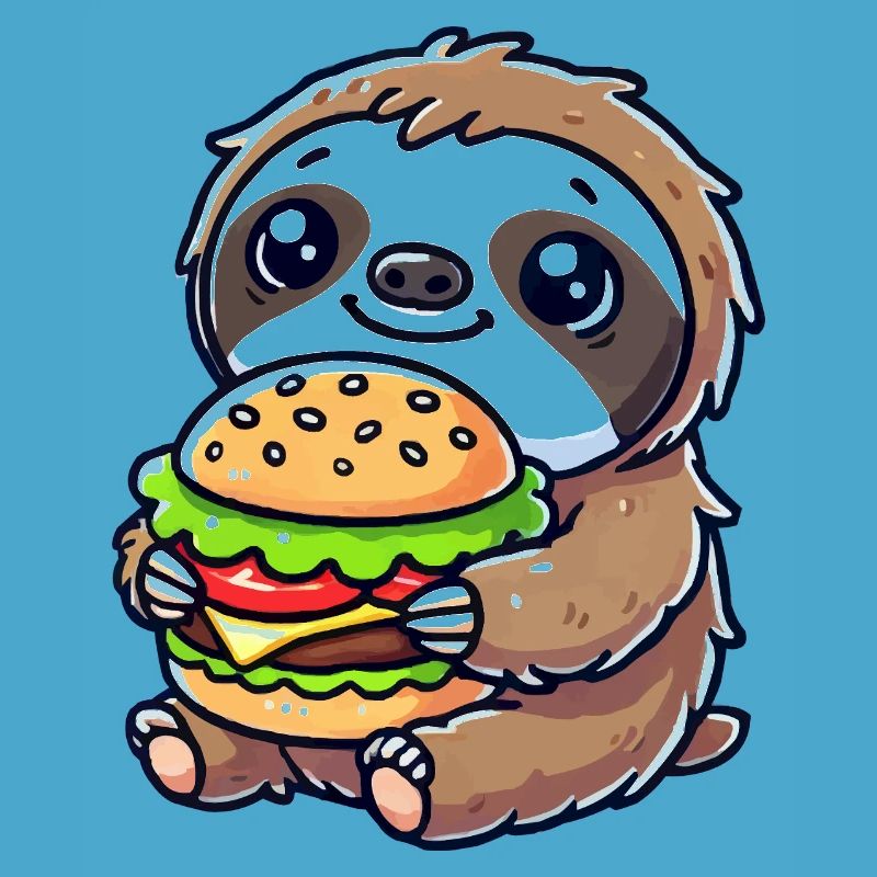 Cute sloth with burger