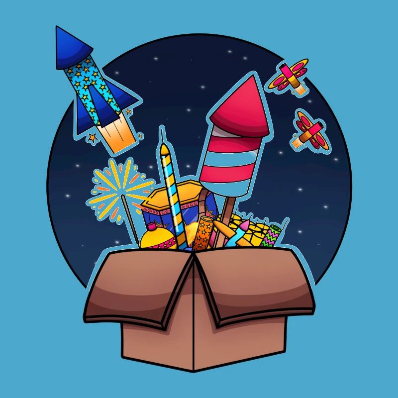 Colorful Fireworks In Box Exploding