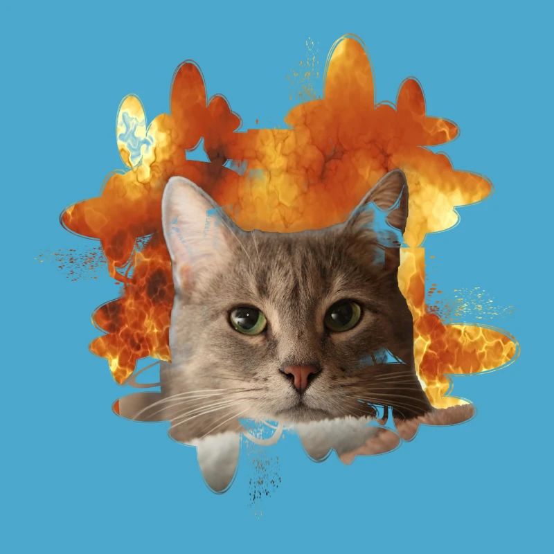 Tête de chat devant le feu - Fire Cat Cat