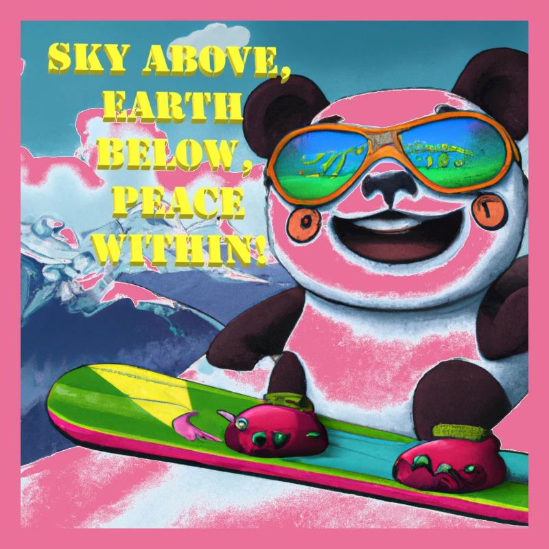 Panda on Snowboard Variant 1 Text