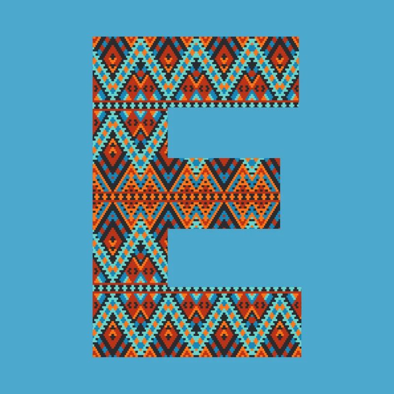 Buchstabe E-Boho-Design, buntes Monogramm