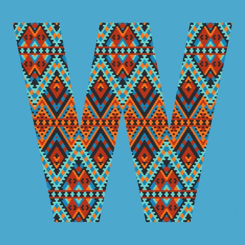Buchstabe W- Boho-Design, Buntes Monogramm