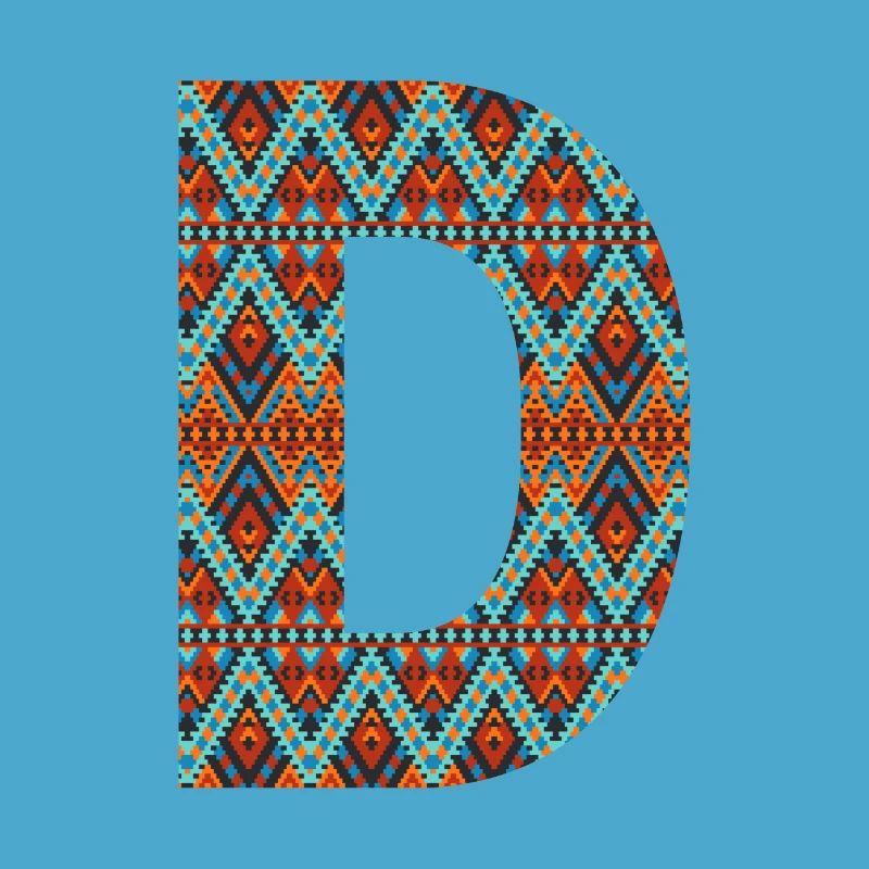 Buchstabe D- Boho-Design, Buntes Monogramm