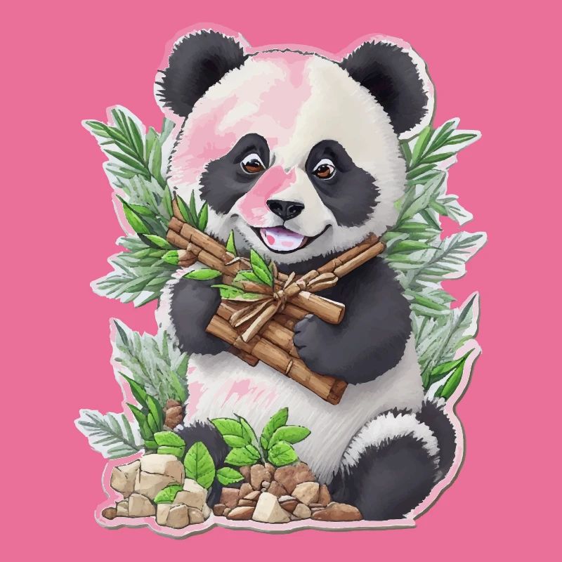 Panda bear eats bamboo