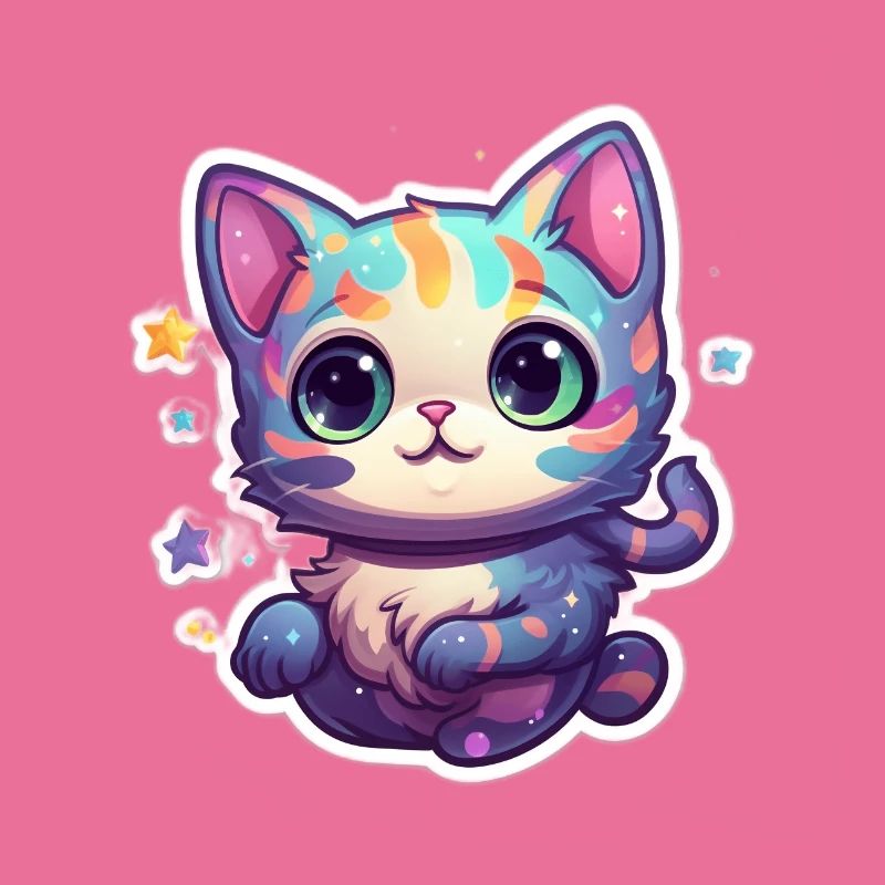 Mignon chat de dessin animé flottant dans l’espace