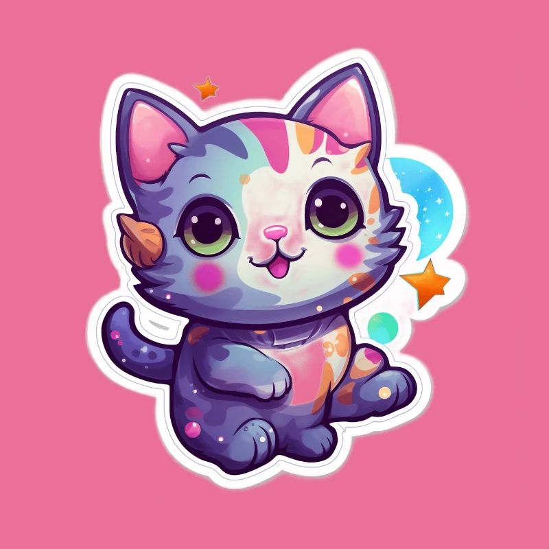 Mignon chat de dessin animé flottant dans l’espace