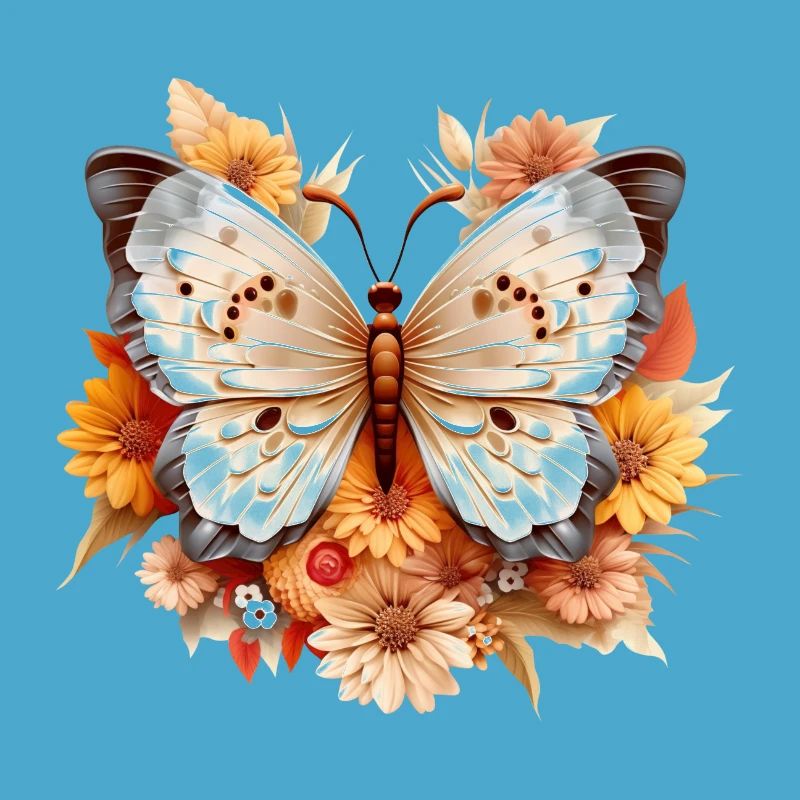3D papillon fleur papillon fleurs beauté
