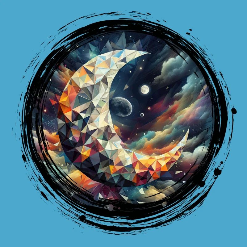 Moon Vector Triangles Space Nebula - Circle Black