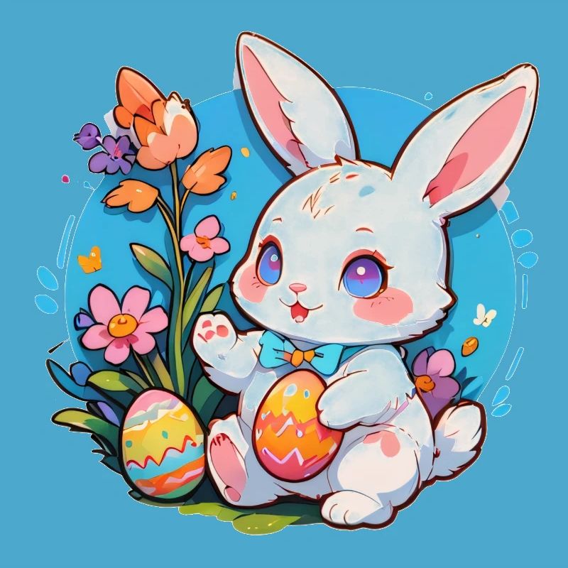 Easter bunny sitting with easter eggs