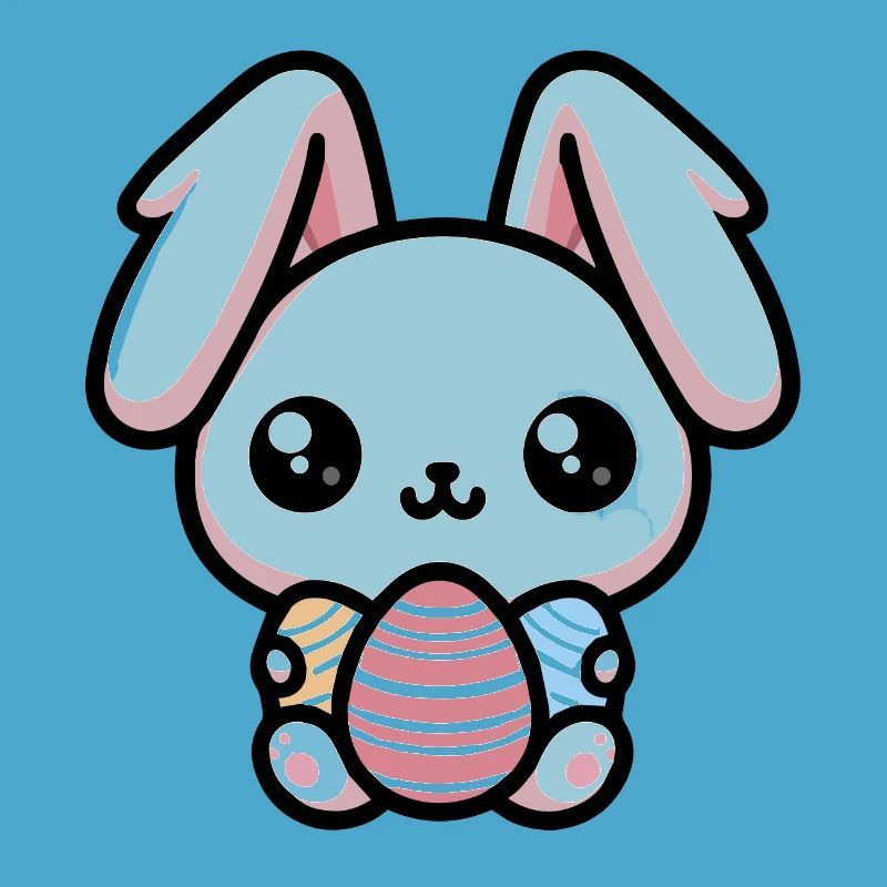 Cute Kawaii chibi Easter Bunny With Eggs