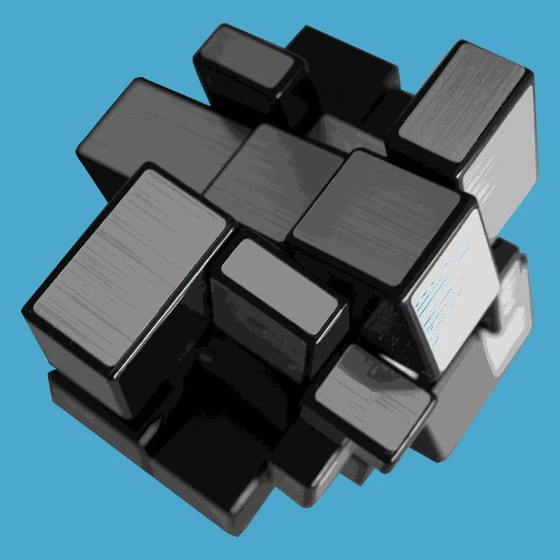 Silver-grey unstructured cube in perspective
