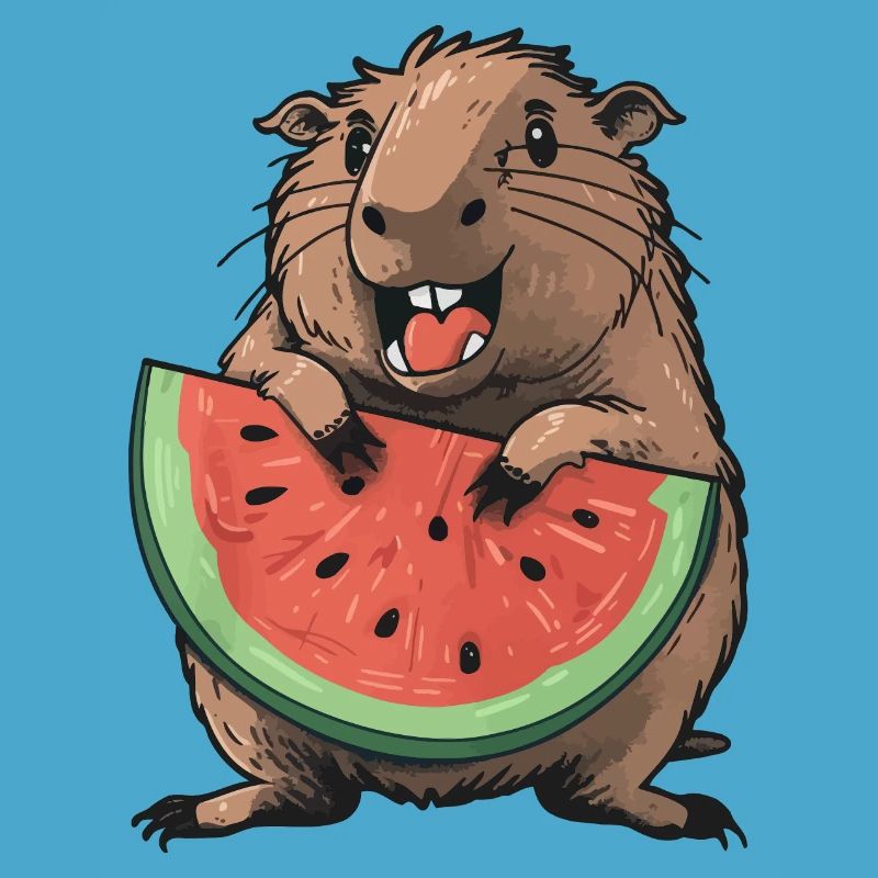 Capybara mangeant de la pastèque