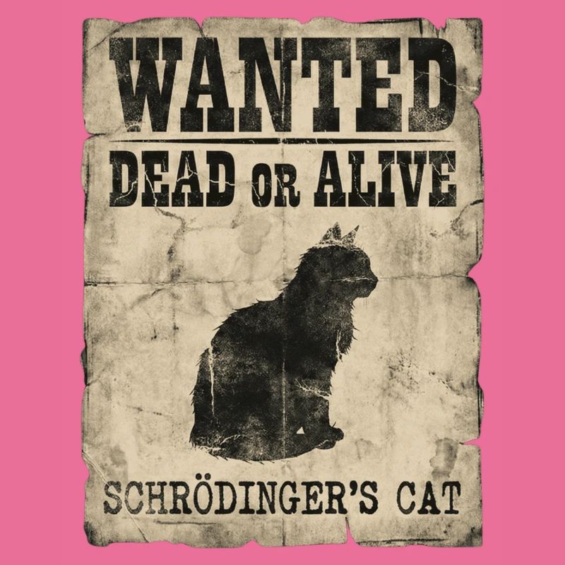 Schrödingers Katze gesucht Tot-oder-lebendig Physik-Wortspiel