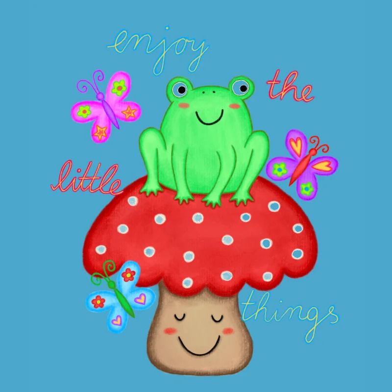 beautiful saying joy happiness frog on toadstool