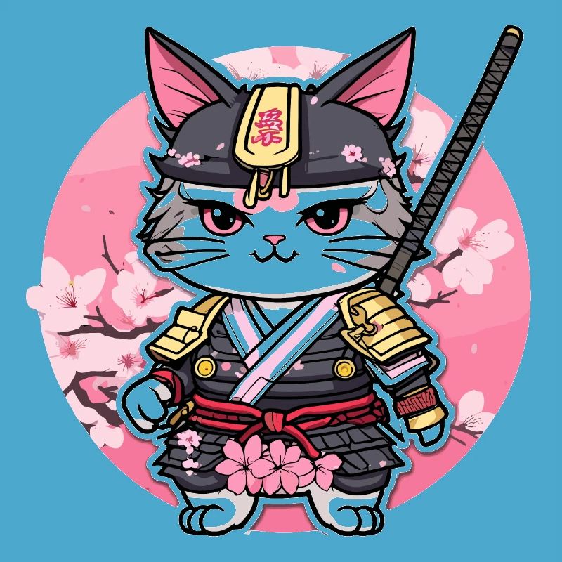 Chat samouraï & fleurs de cerisier #6