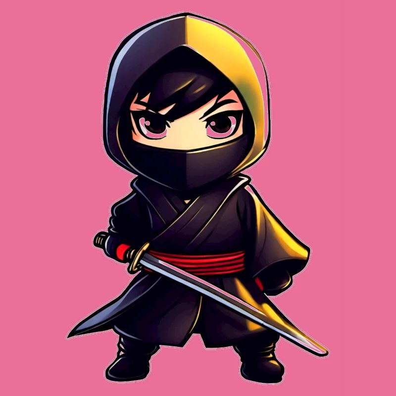 Mignon petit ninja avec épée katana