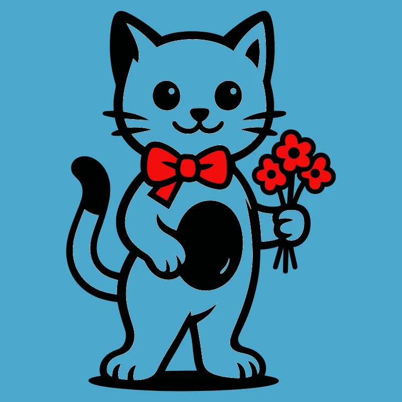 Kawaii cat lover with red ribbon
