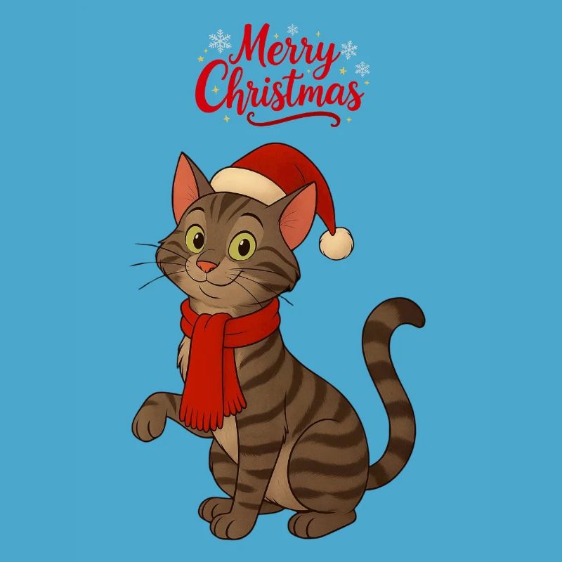 Chat gris Merry Christmas