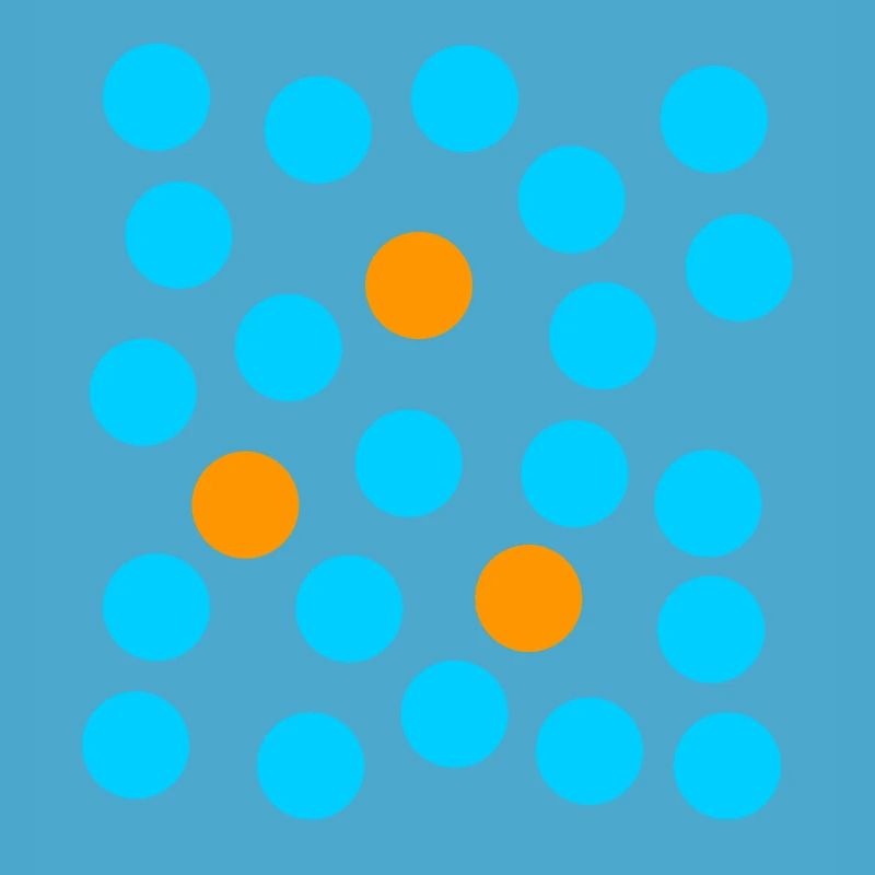 points bleus et trois points orange