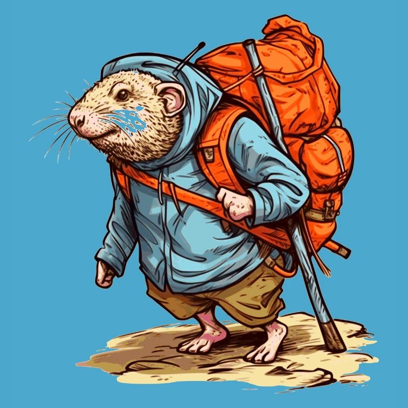 Mole rat wanders heavily packed with backpack