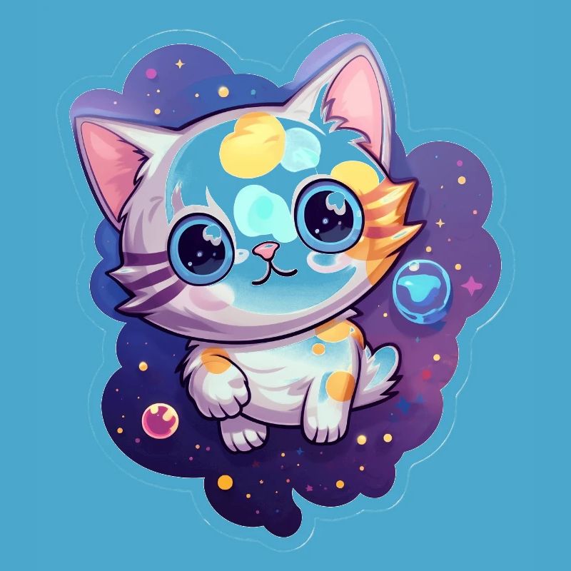 Mignon chat de dessin animé flottant dans l’espace