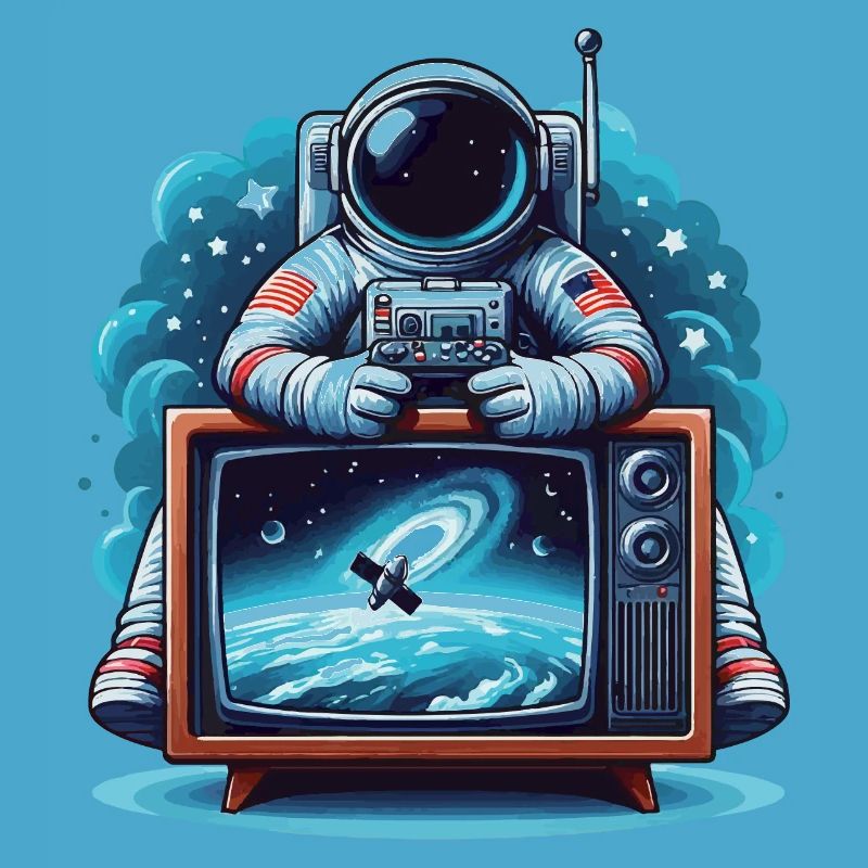 Astronaute devant la télévision cadeau de l’espace extra-atmosphérique