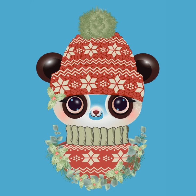 Panda mignon avec pull, bonnet et couronne