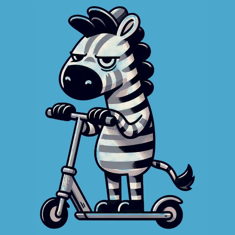 Zebra Kickroller Whimsical Funny Comic