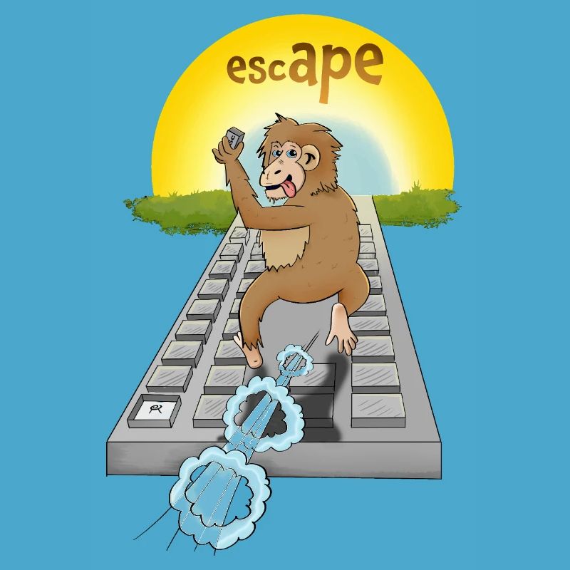 Humorous monkey design with keyboard