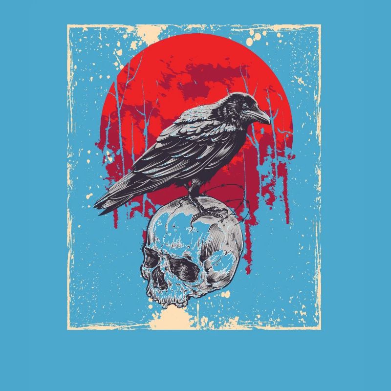 Gothic Skull-Red Moon-Black Crow